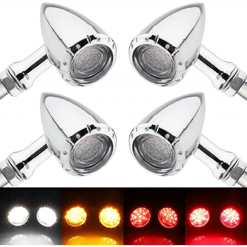 Bike Light Front Rear - ไฟเลี้ยว LED ทรงกระสุนสำหรับมอเตอร์ไซค์ ไฟหน้า ไฟท้าย ไฟเลี้ยว