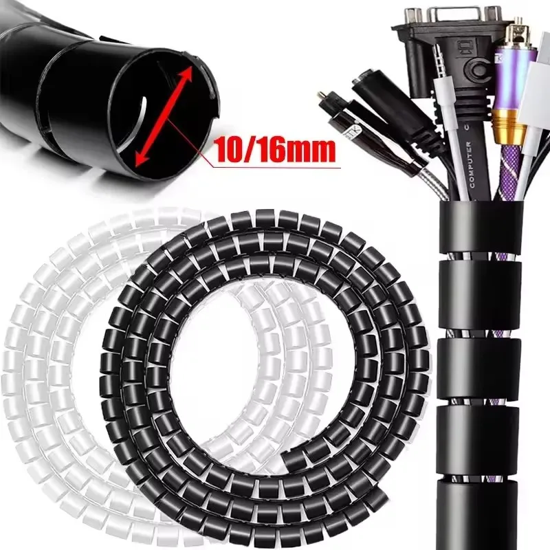 Cable Lock Flexible - 2 M/1 M ยืดหยุ่นเกลียวสายป้องกันสายคอมพิวเตอร์สายไฟป้องกันหลอดคลิป Organizer เครื่องมือการจัดการ