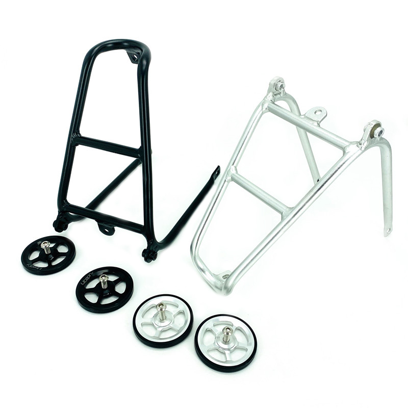 Cargo Rack Aluminum - ผู้ให้บริการกระเป๋าจักรยานพับได้สําหรับแร็คด้านหลัง Brompton Q-Type อลูมิเนียมอัลลอยด์ชั้นวางเบามากพร้อม Easywheel เงินสีดํา