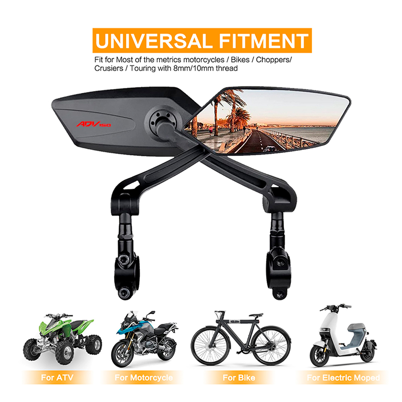 Mirror Handlebar Convex - กระจกมองหลังแบบพับได้สำหรับแฮนด์รถมอเตอร์ไซค์ สีดำ มุมกว้าง แบบนูน สำหรับ Honda