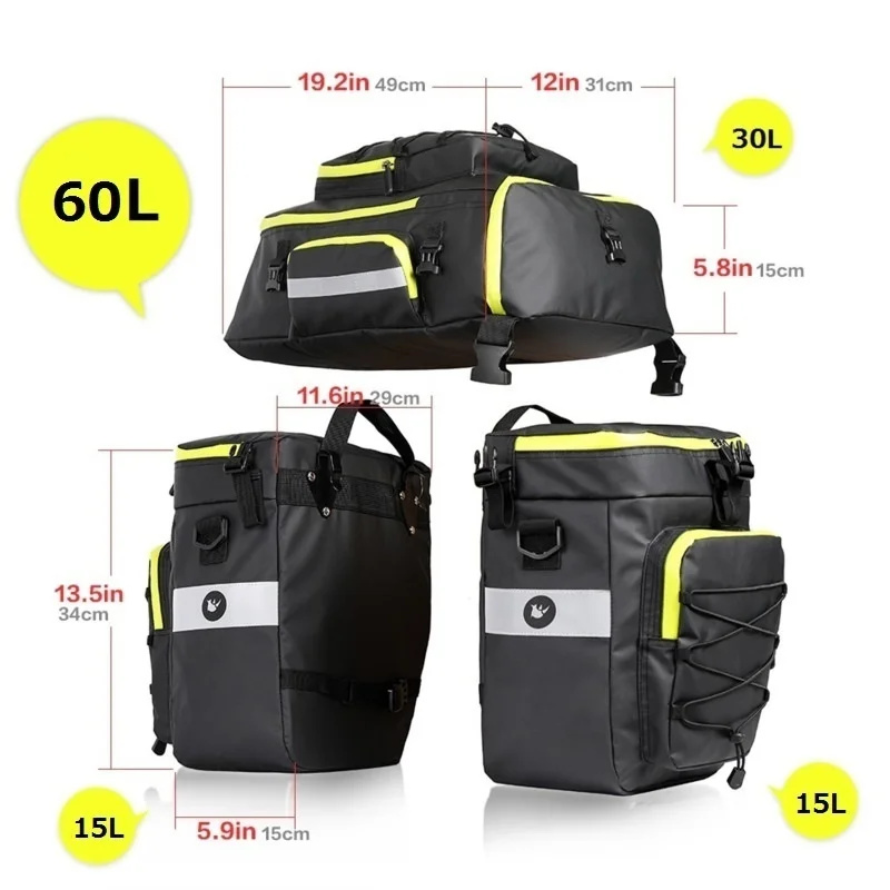 60L 3 In 1 Mountain Road จักรย - Panniers Waterproof Rear บทวิจารณ์และราคา